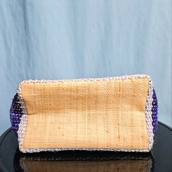 NWT BujiBaha by Hat Attack Straw Small Provence Tote Blues Stripes - Picture 4 of 9